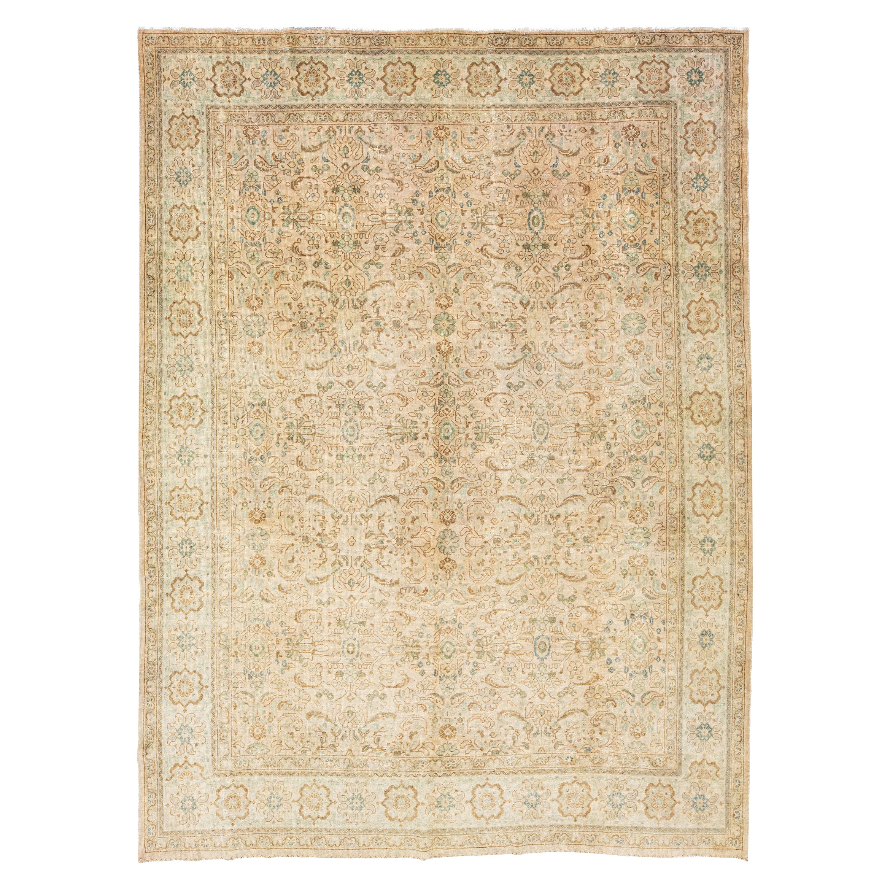 Beige Allover entworfen antike Wolle Teppich Persian Mahal von 1910s 