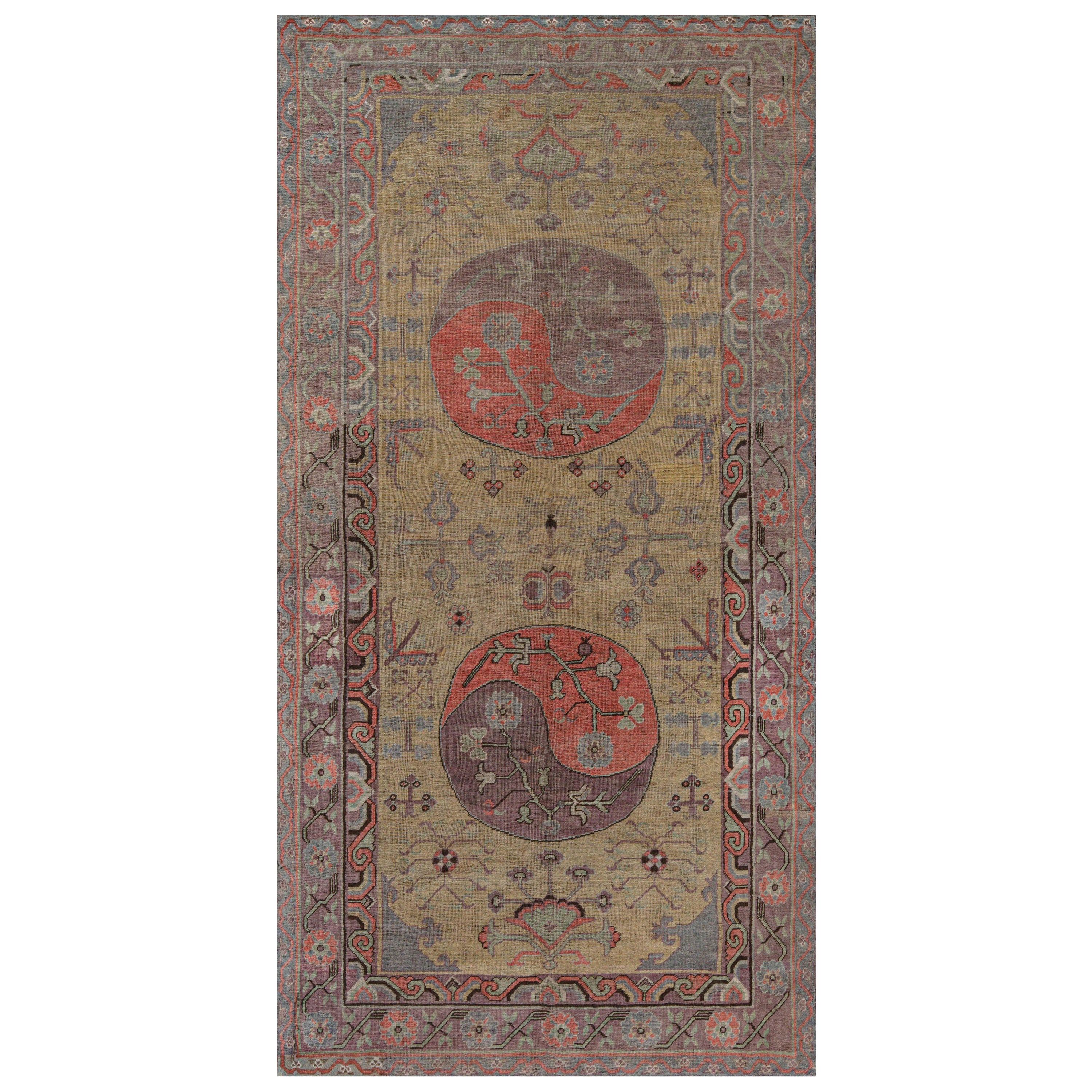 Vintage Samarkand Khotan Green Handmade Wool Carpet For Sale