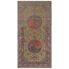 Vintage Samarkand Khotan Green Handmade Wool Carpet