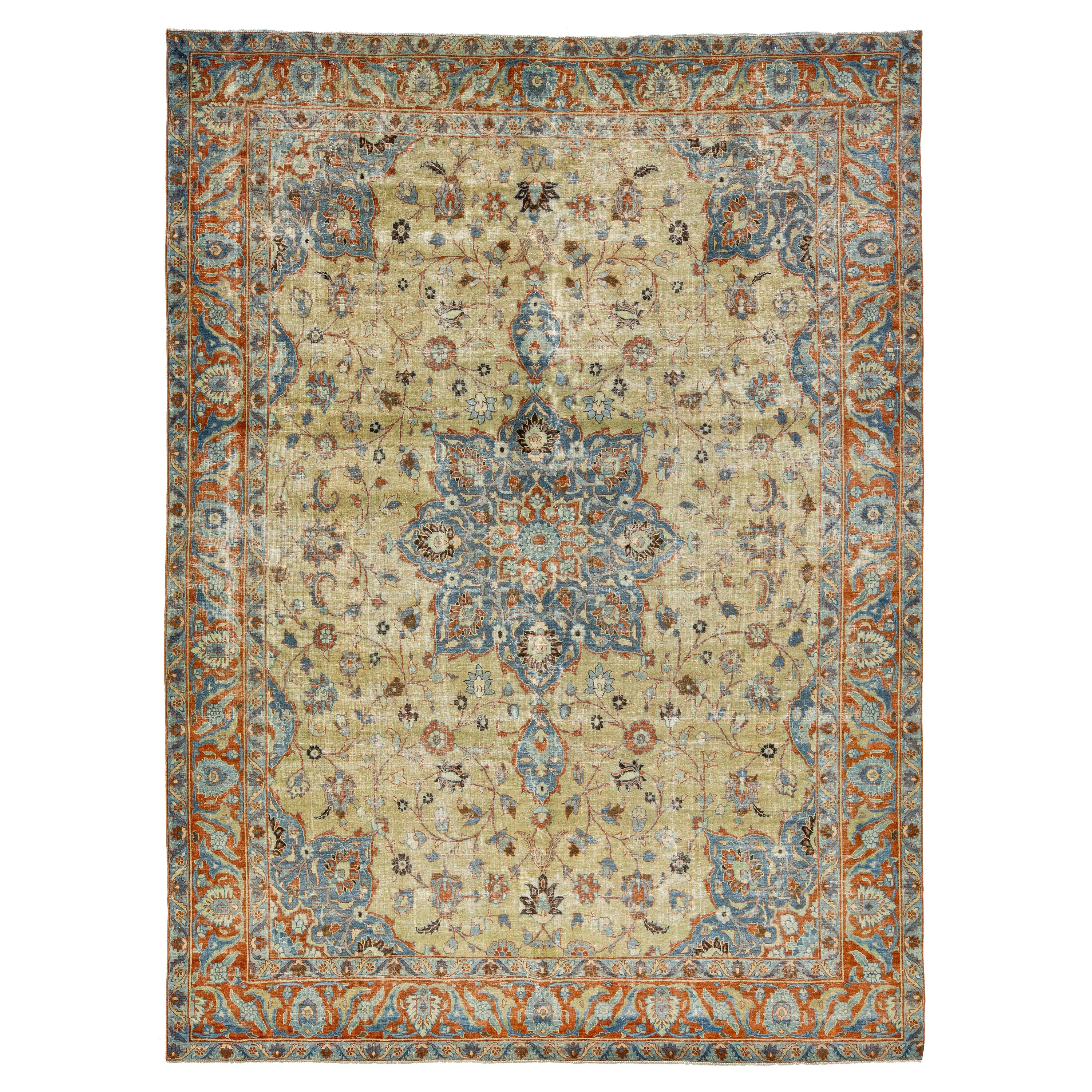 Medallion Designed Antique Wool Rug Persian Tabriz From 1900s For Sale