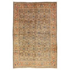  1920s Brown Antique Wool Rug Persian Mahal With Floral Pattern 