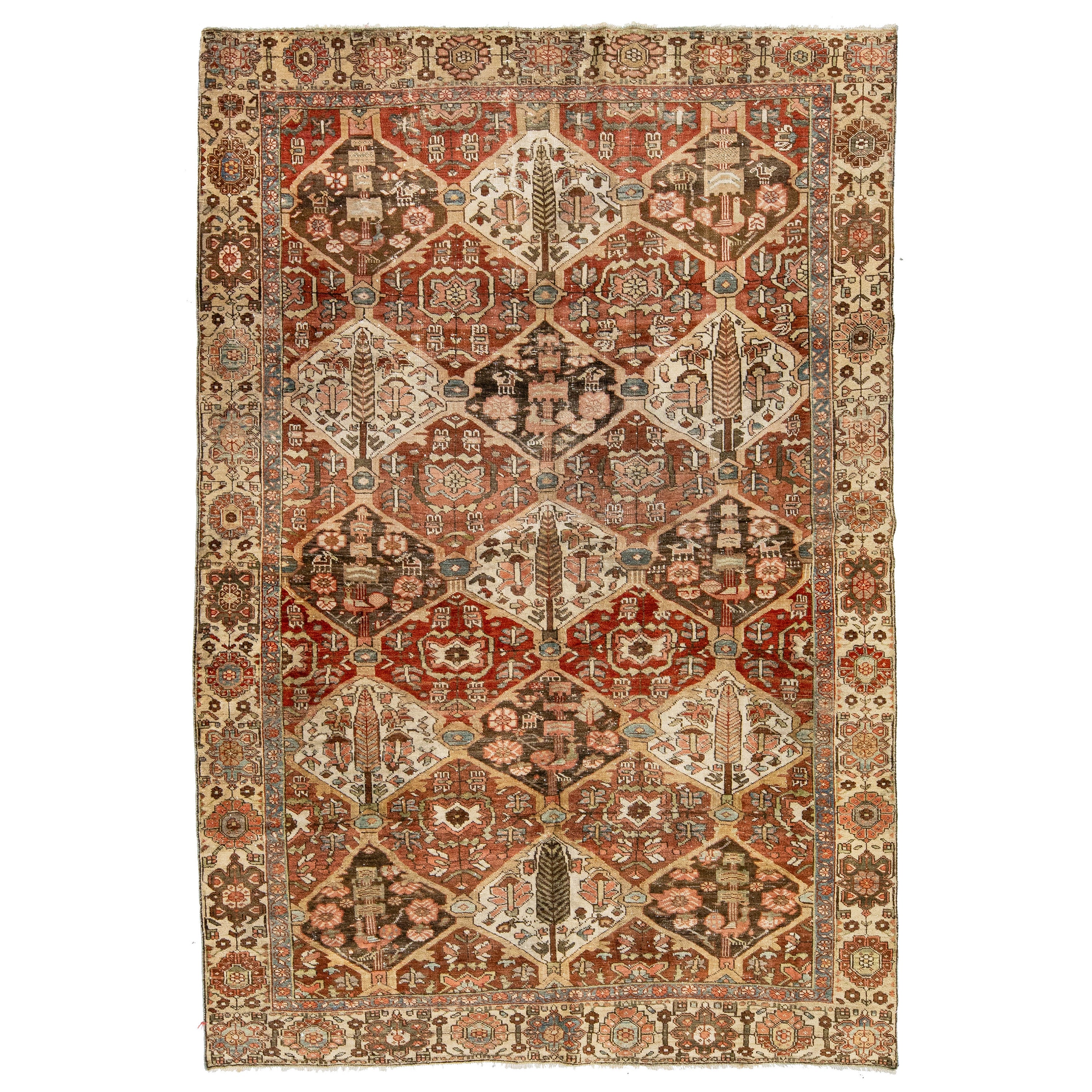 Persian Bakhtiari Rust Wool Rug with Allover Floral Pattern From The 1910s For Sale