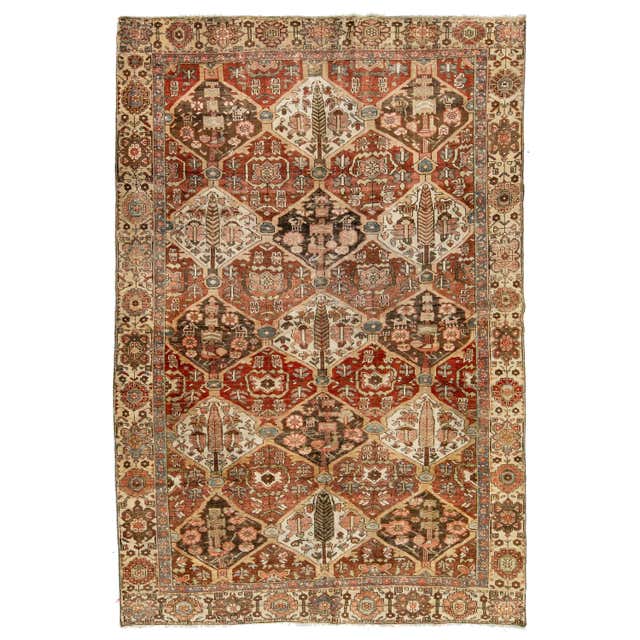 Vintage Persian Rug in Rust Orange and Brown Floral Patterns, From Rug ...