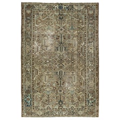 Allover Antique Wool Rug Persian Heriz In Brown Color From The 1920s