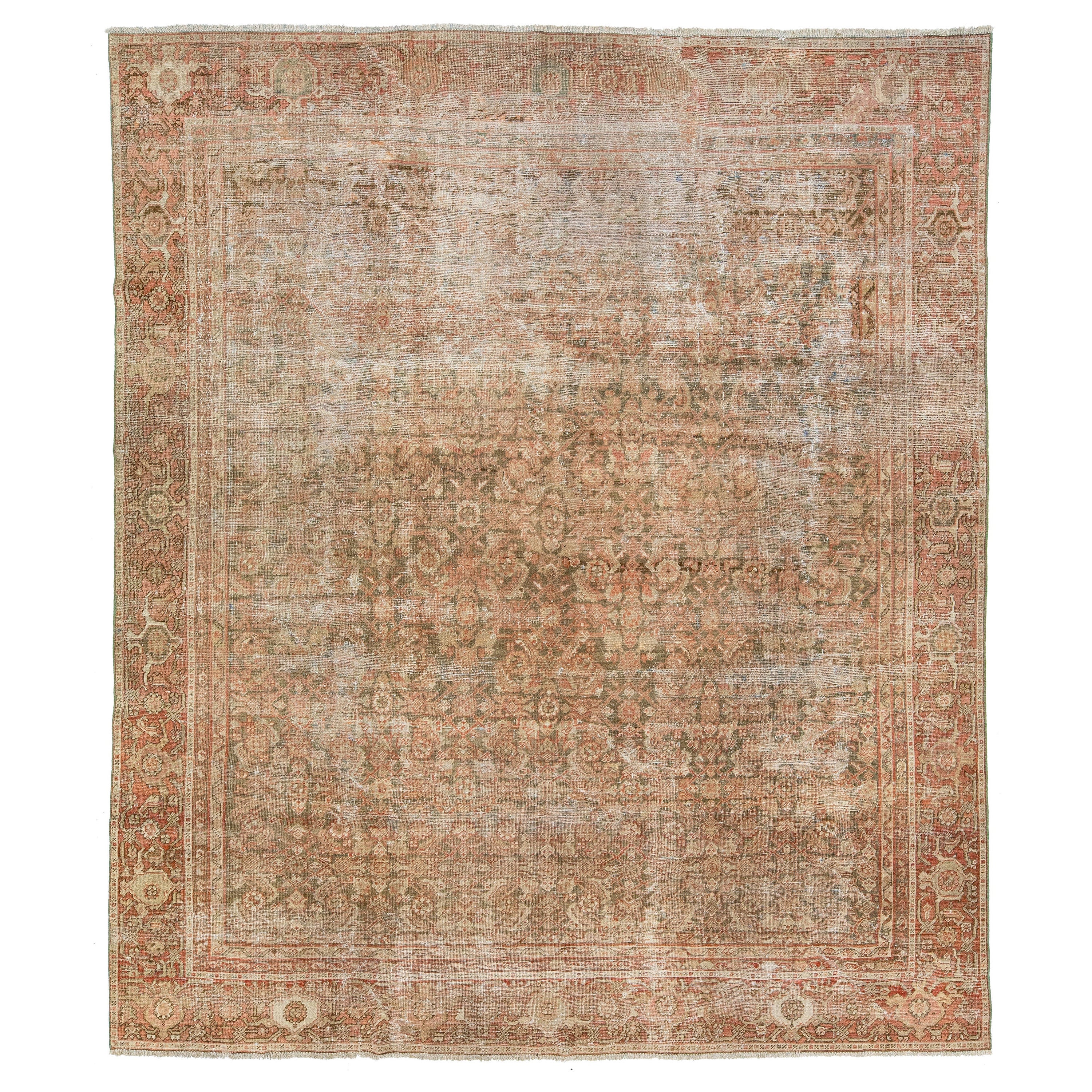 Antique Persian Tabriz Wool Rug with Rust Allover Design from the 1910s For Sale