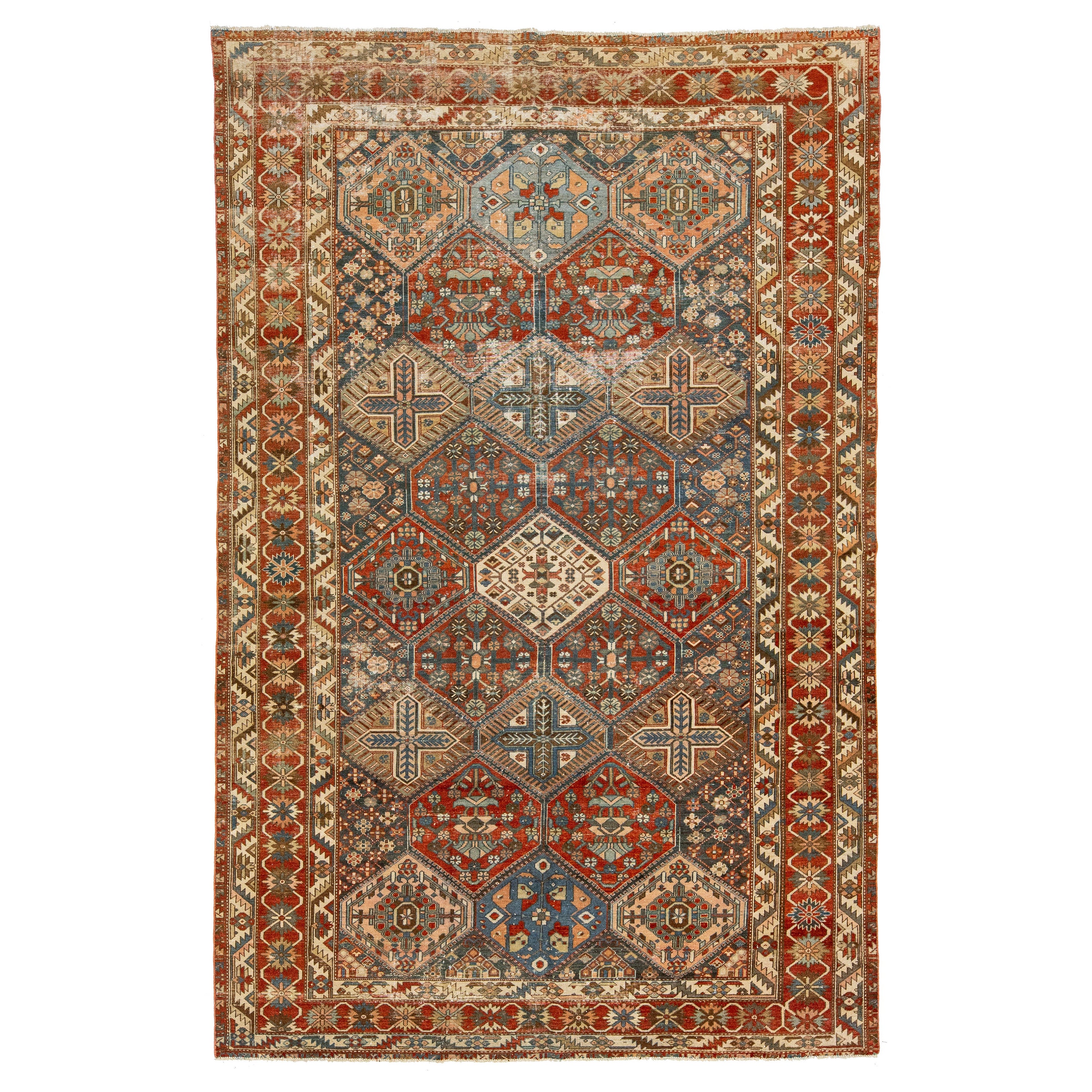 Multicolor Designed Persian Bakhtiari Wool Rug Handmade From The 1920s For Sale