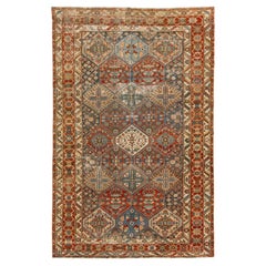 Antique Multicolor Designed Persian Bakhtiari Wool Rug Handmade From The 1920s