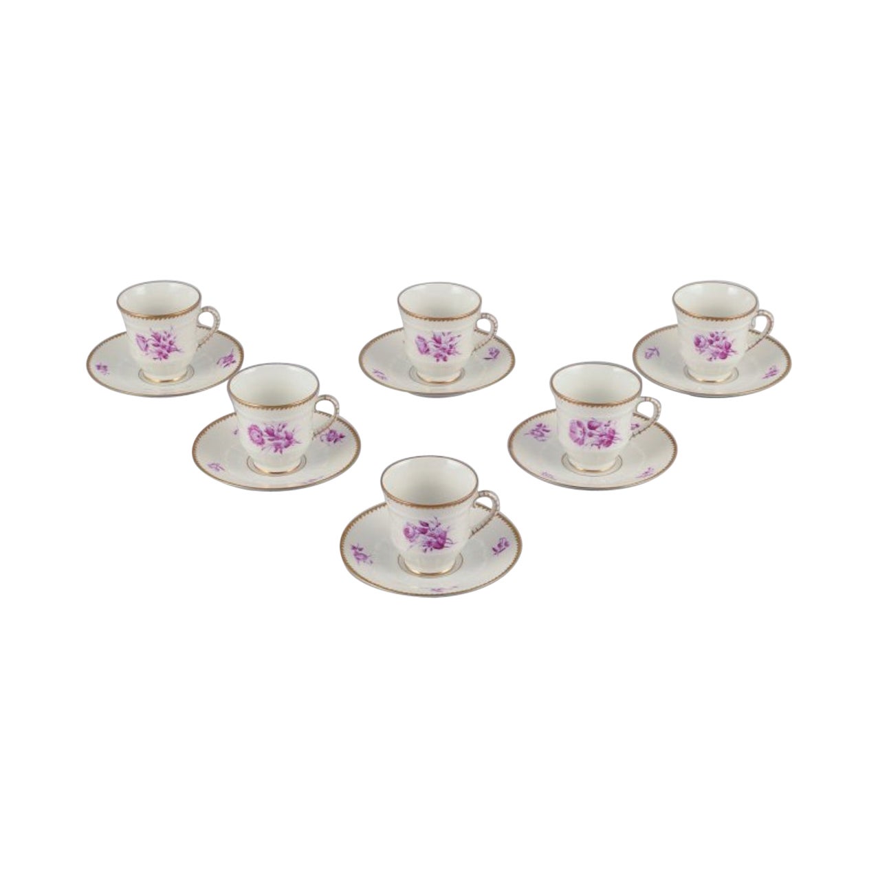 Bing & Grøndahl, Denmark. Set of six demitasse cups with saucers in porcelain. For Sale