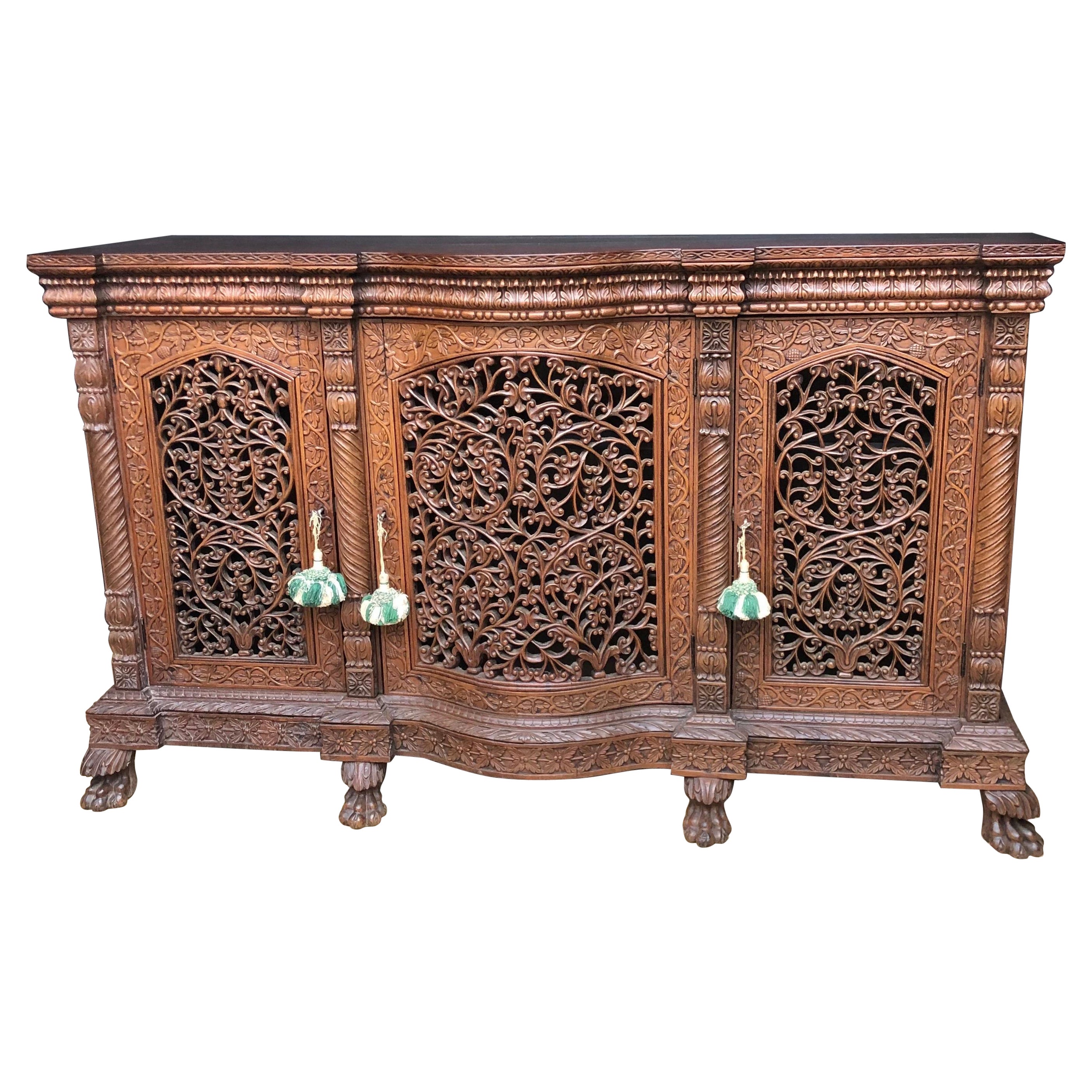 19th C. Anglo Indian Regency Carved Mahogany & Padouk Sideboard / Credenza For Sale