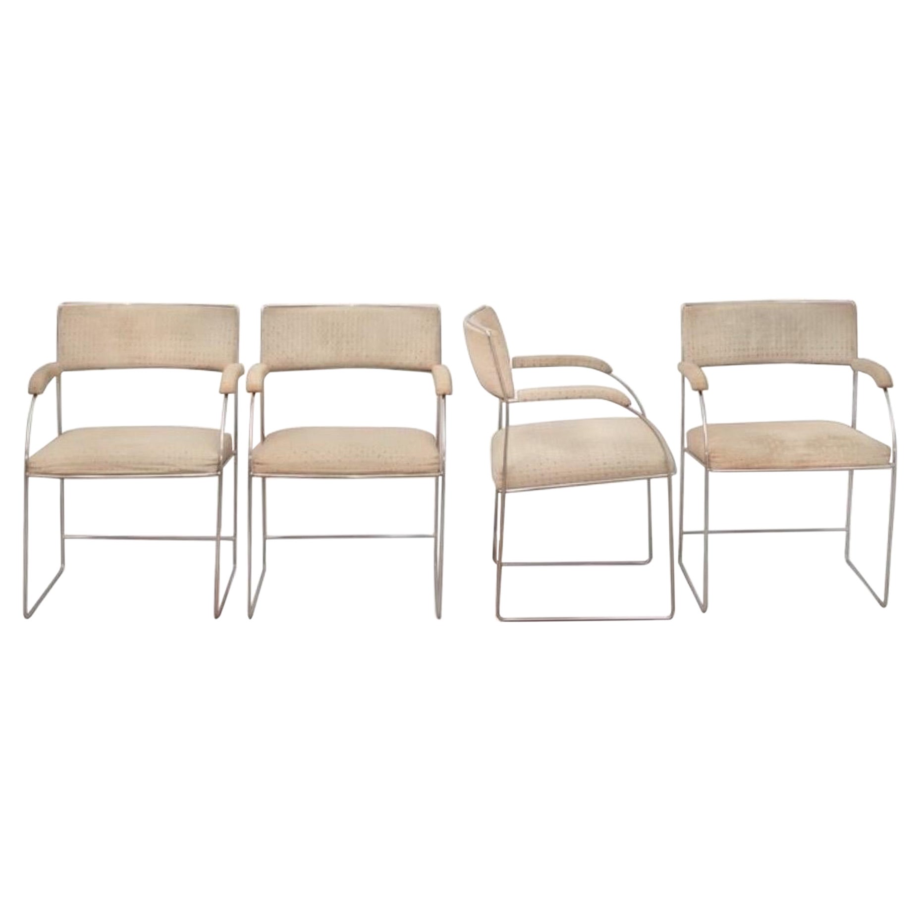 Ensemble de 4 fauteuils de salle à manger en chrome Milo Baughman en COM en vente