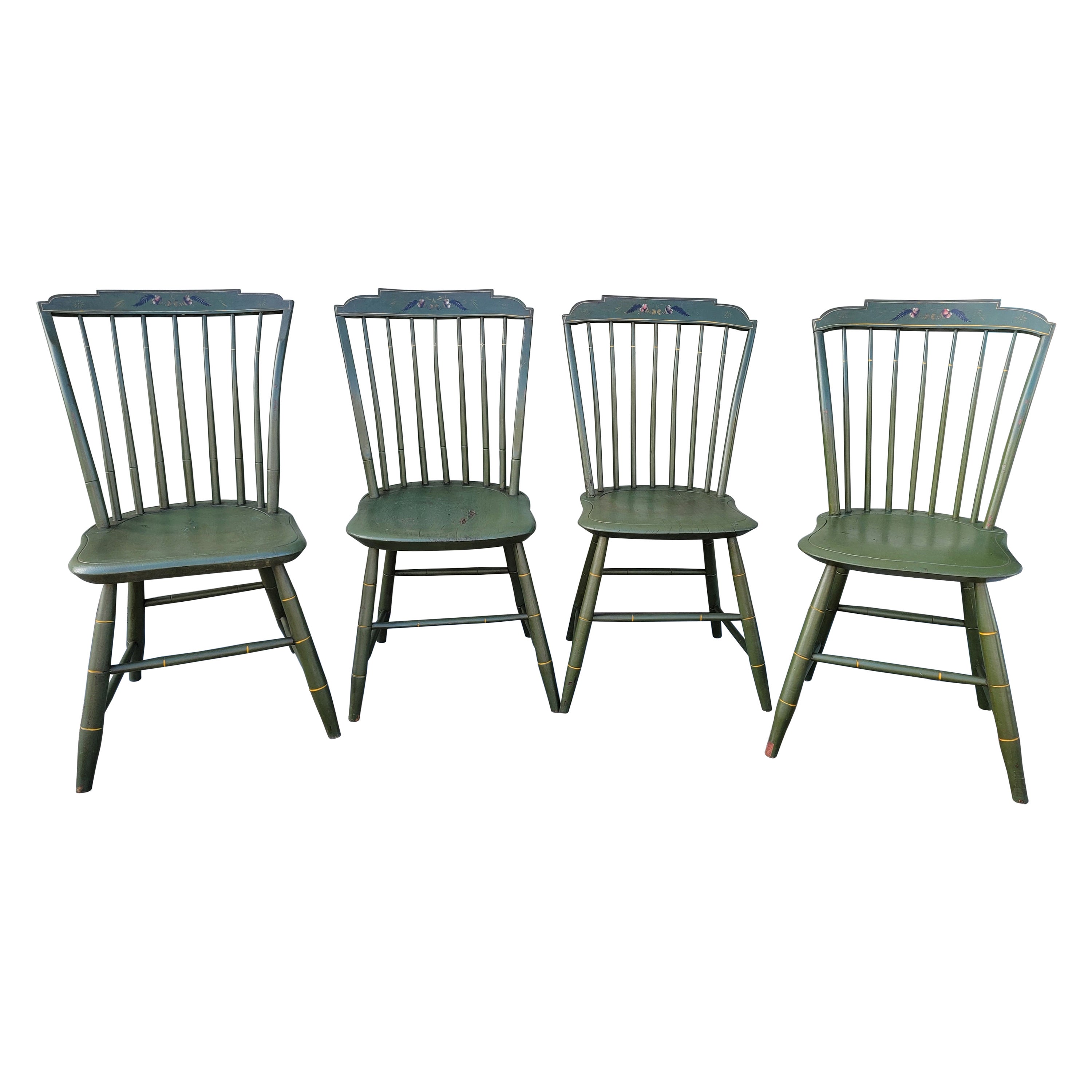 19Thc Original Paint Decorated Step Down Windsor Chairs -4