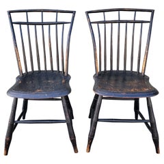 Antique 19Thc Bird Cage Windsor Chairs in Original Black Paint
