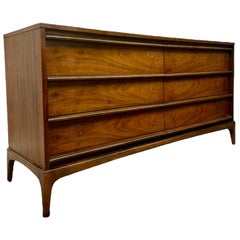 Retro Mid Century Modern Solid Walnut 6 Drawer Dresser by Lane Dovetail Drawer