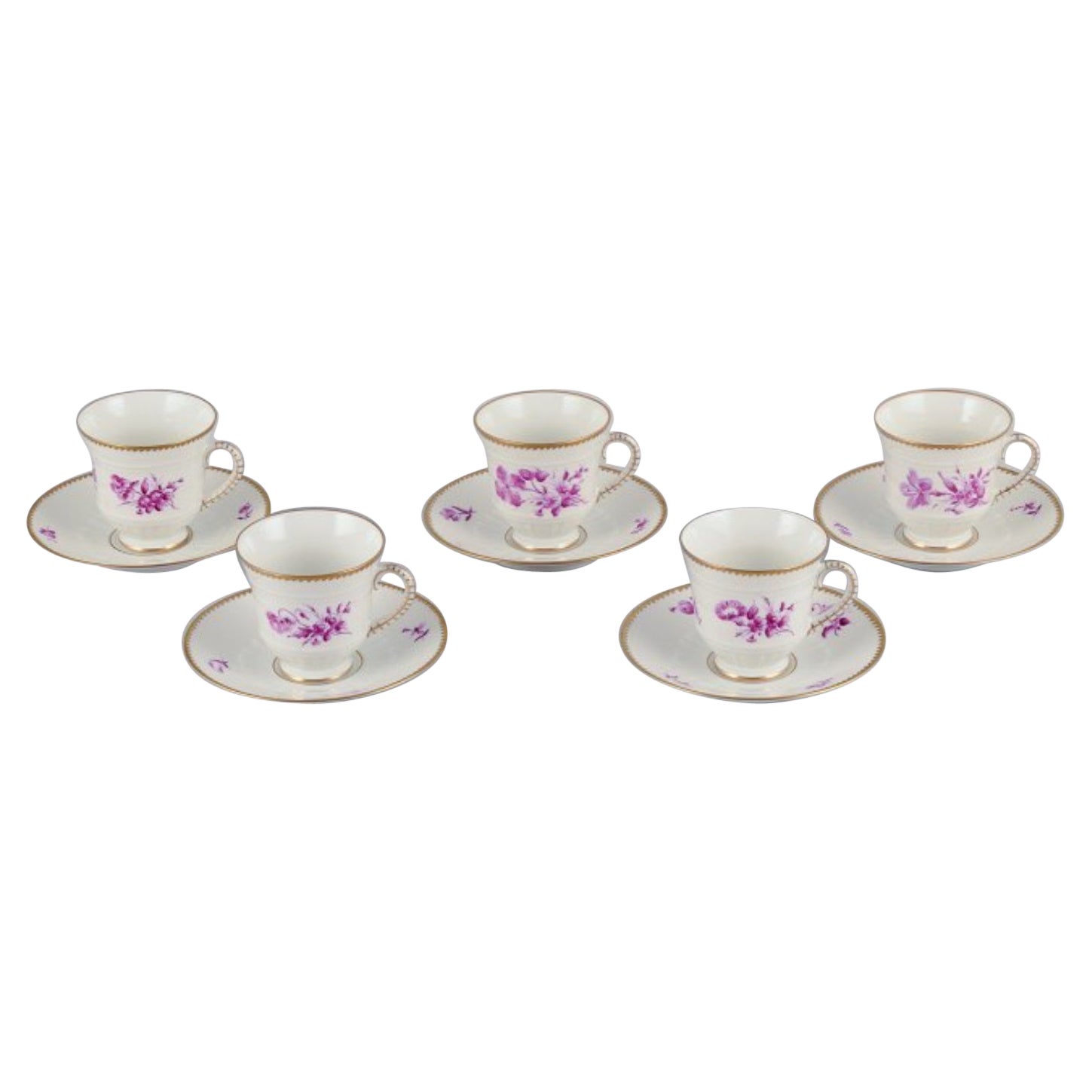 Bing & Grøndahl, Denmark. Set of five coffee cups and saucers, 1920s For Sale