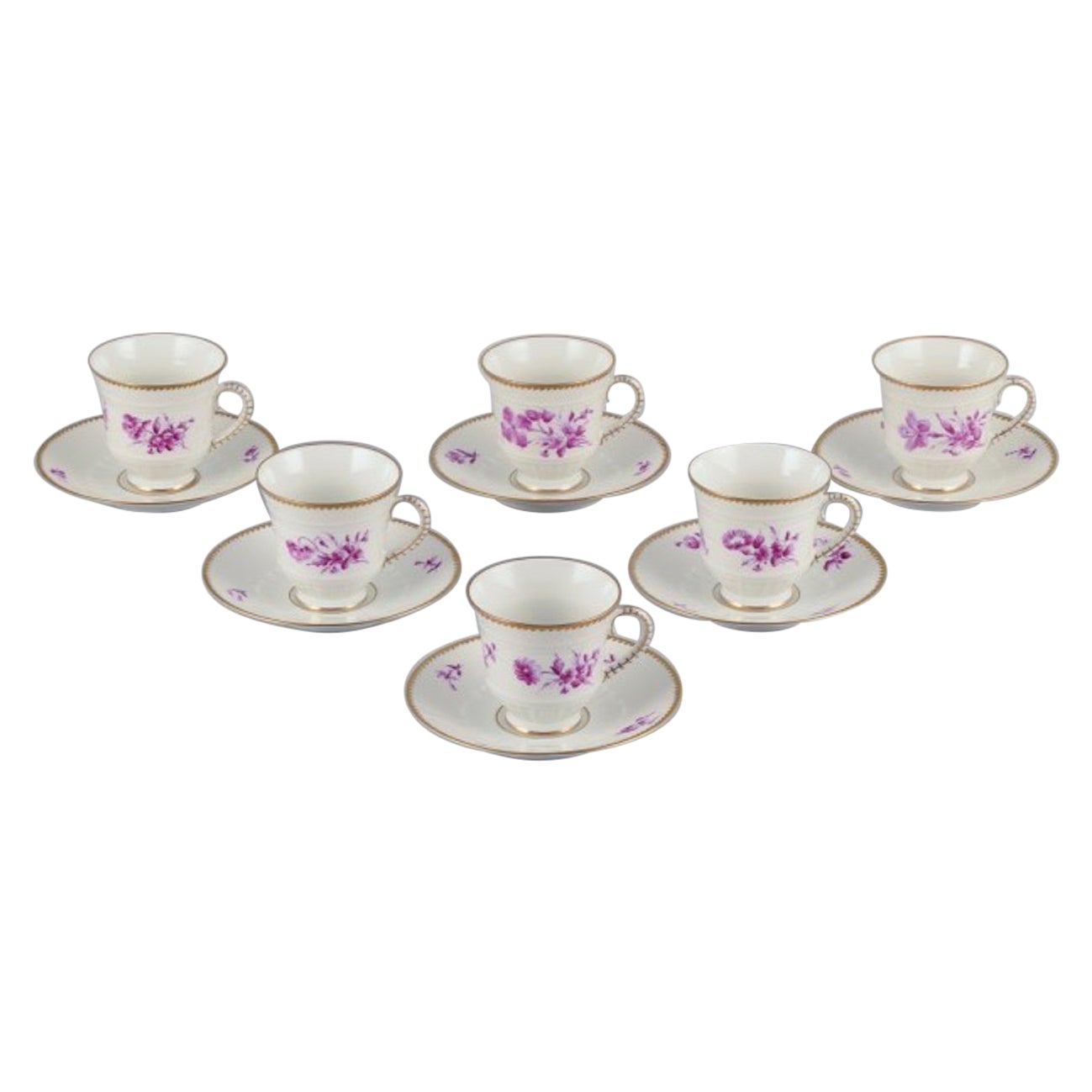 Bing & Grøndahl, Denmark. Set of six coffee cups and saucers, ca 1920s For Sale