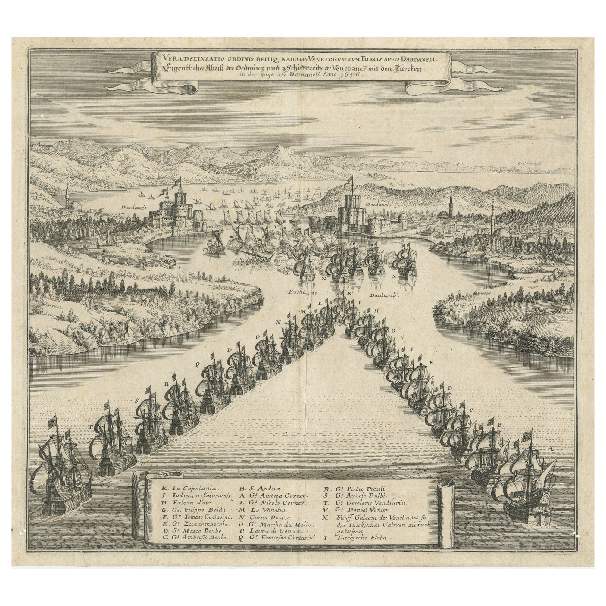 Kupferstich von Merian der Schlachtschifffahrt vor Konstantinopel, 1646 im Angebot