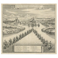 Antique Copper Engraving by Merian of The Battle Fleet off Constantinople, 1646