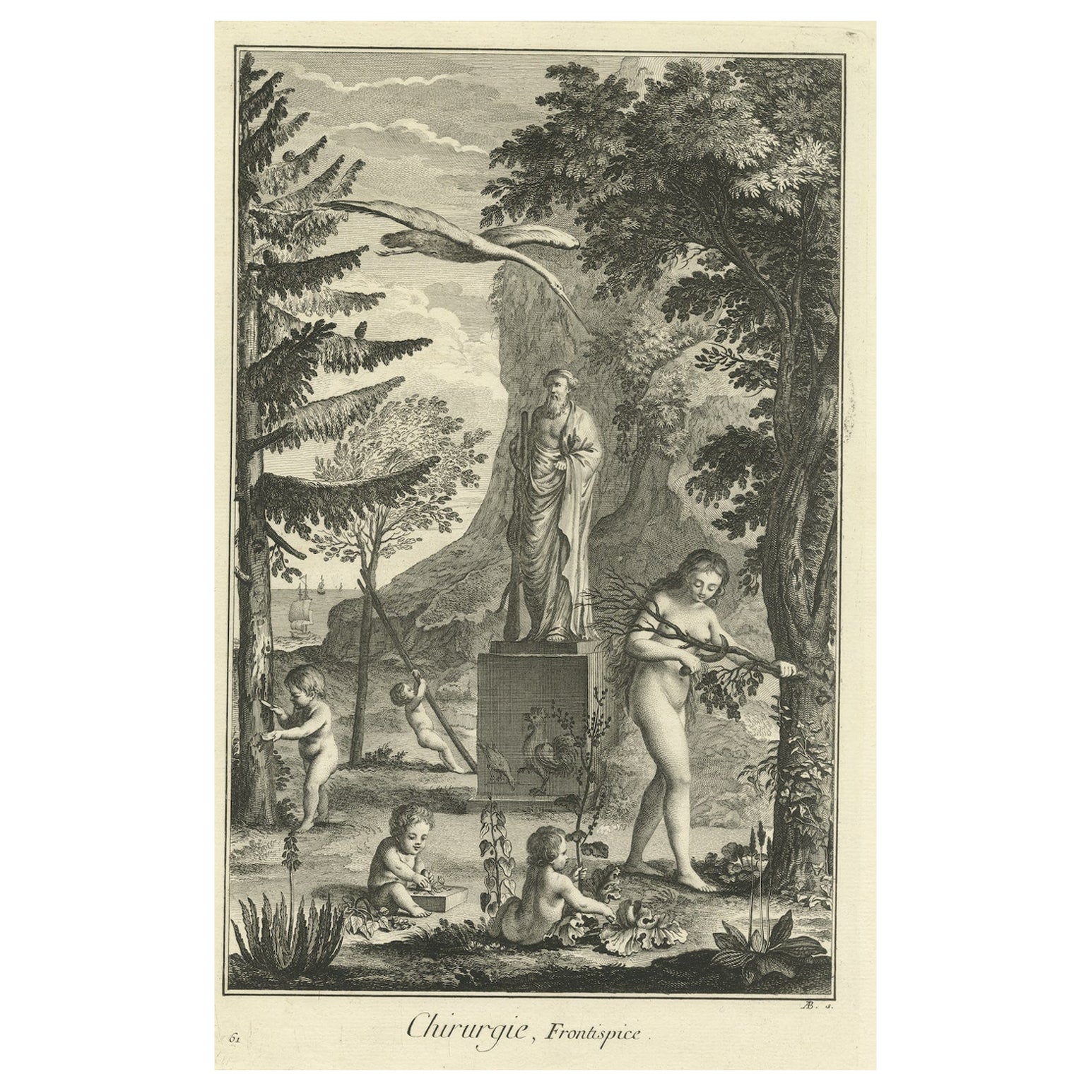 Allegory of Surgery Engraving with Etching by B. L. Prevost, 1779 For Sale