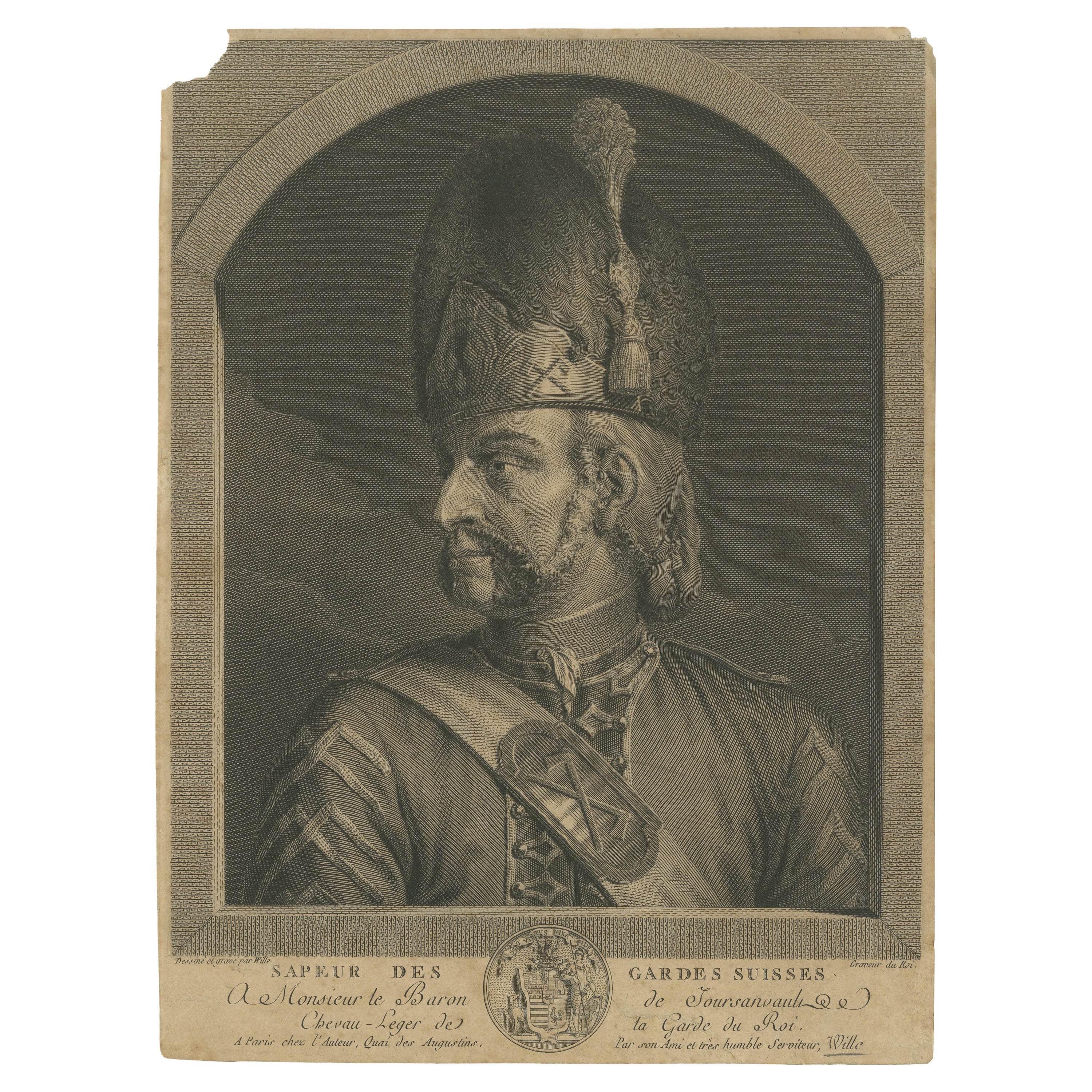 Copper Engraving of a Sapper of the Swiss Guards at the Vatican, 1779