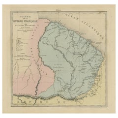 Antique Engraved Map with Original Hand Colour of French Guiana, 1876