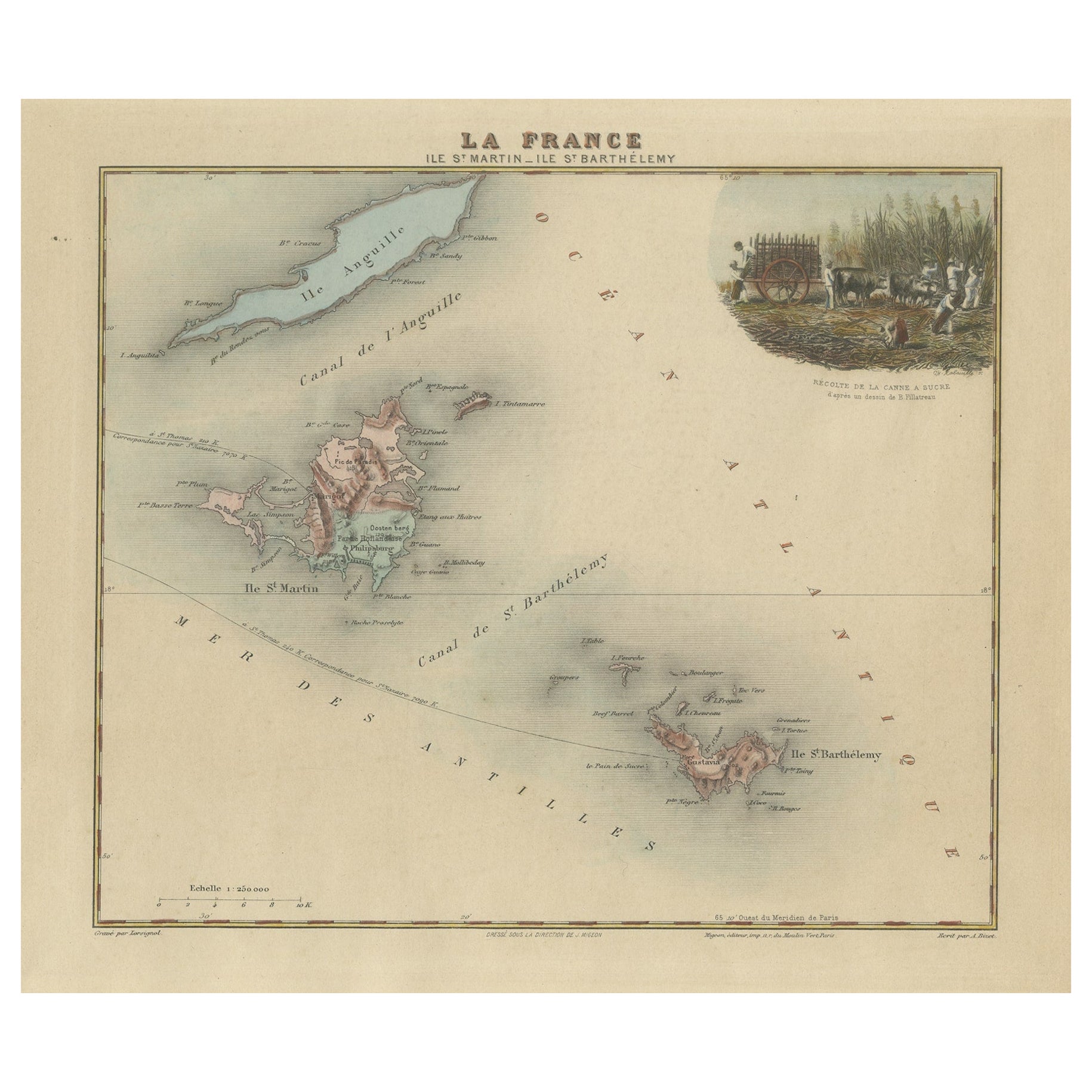 French Colonial Map of the Islands of St. Barths, St. Martin and Anguilla, 1890