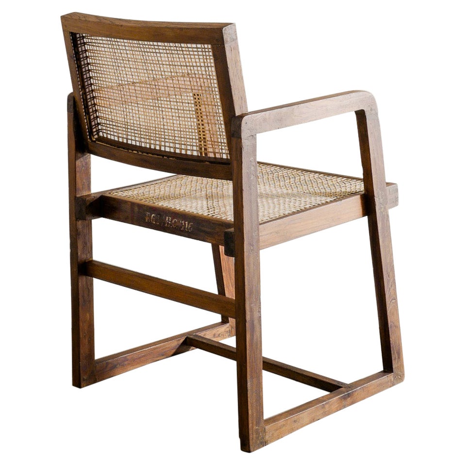 Rare "Box Chair" de bureau de Pierre Jeanneret réalisée pour Chandigarh, années 1950 