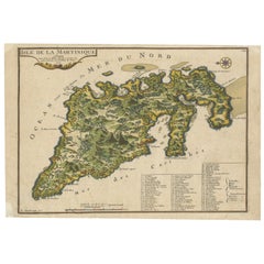 L'isle De La Martinique Caraibi Incisione in rame originale colorata a mano, 1704