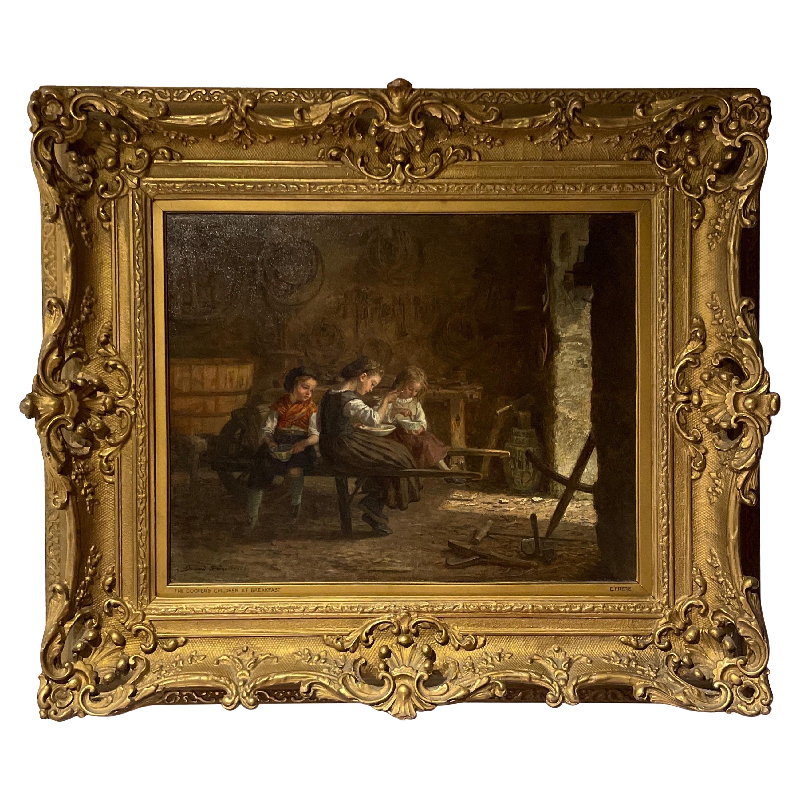 19th Century French  Oil painting by Eduard Frere  For Sale