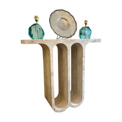 Travertine arch console monobloc sculpture, Circa 1980