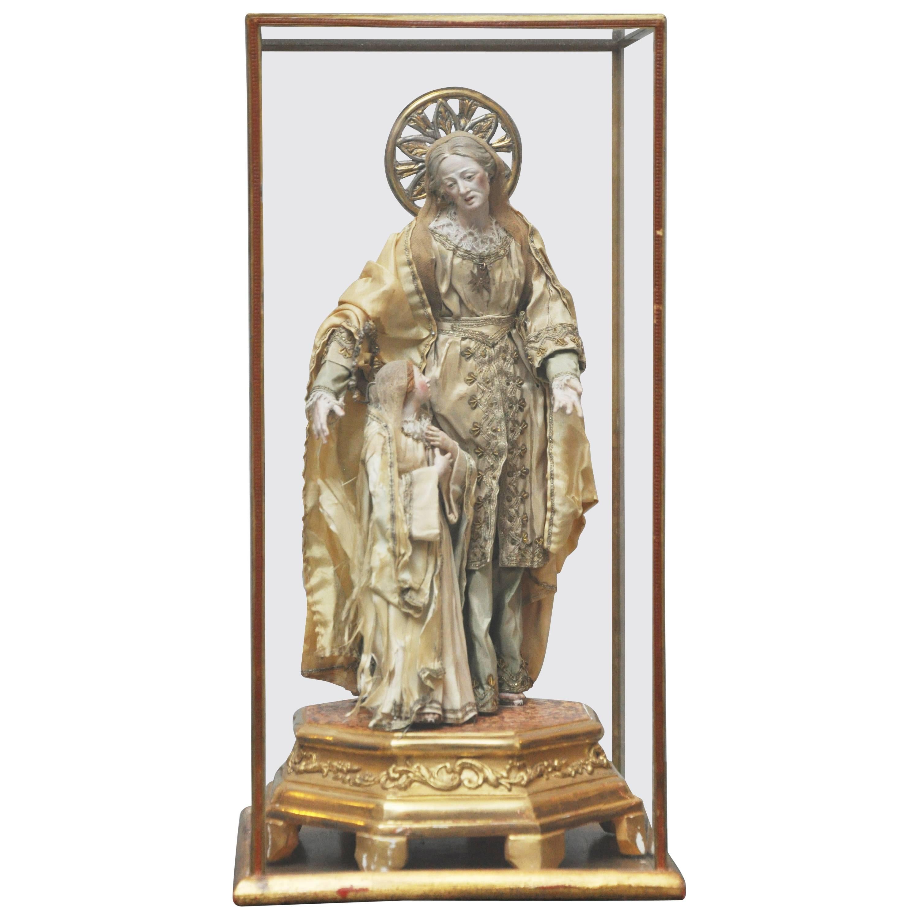 18th Century Style Anne with Young Virgin Mary Carved Gesso Statue For Sale