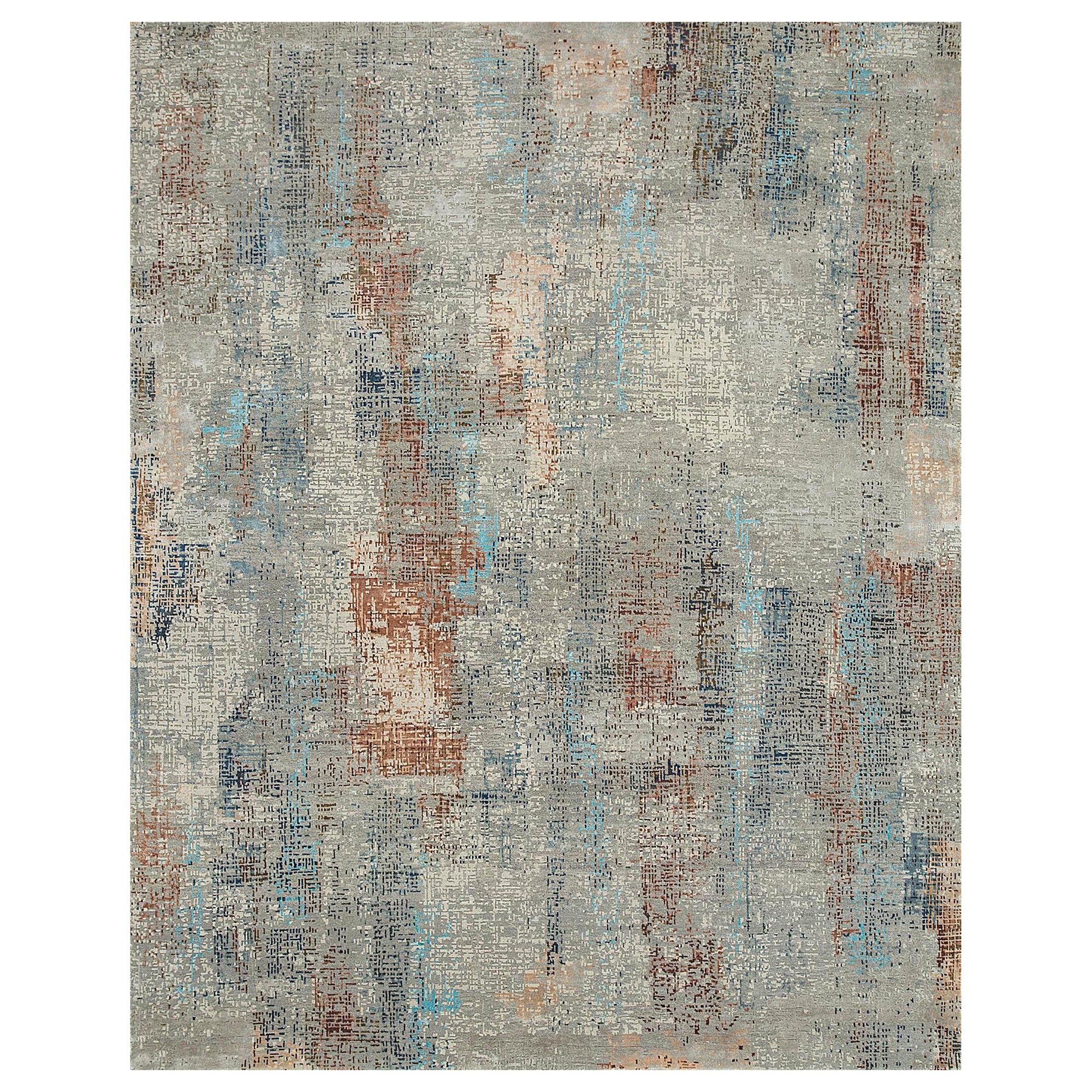 Ethereal Elegance Soft Gray Ivory Hand-Knotted Rug For Sale