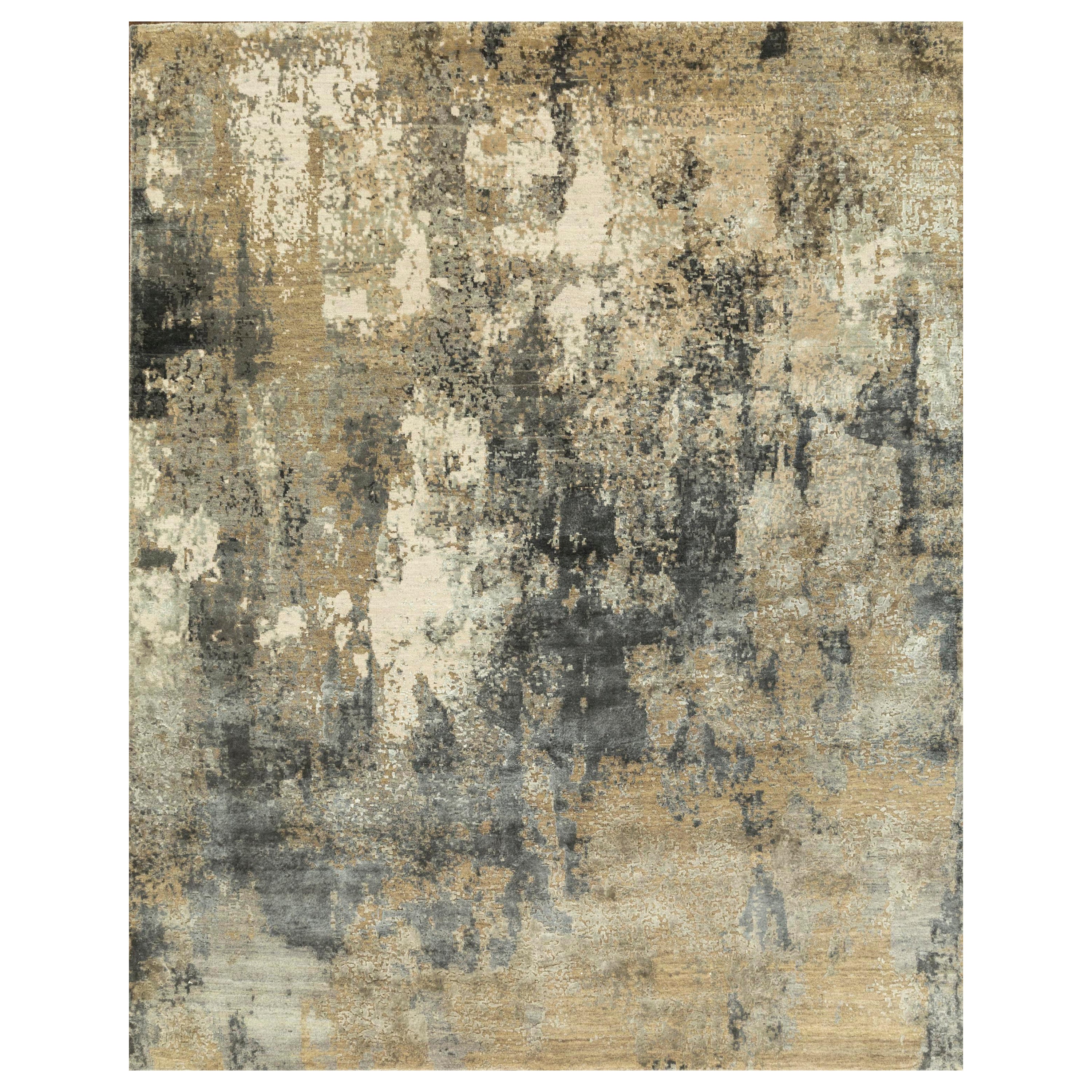 Opulent Whispers Antique White Liquorice Hand-Knotted Rug For Sale