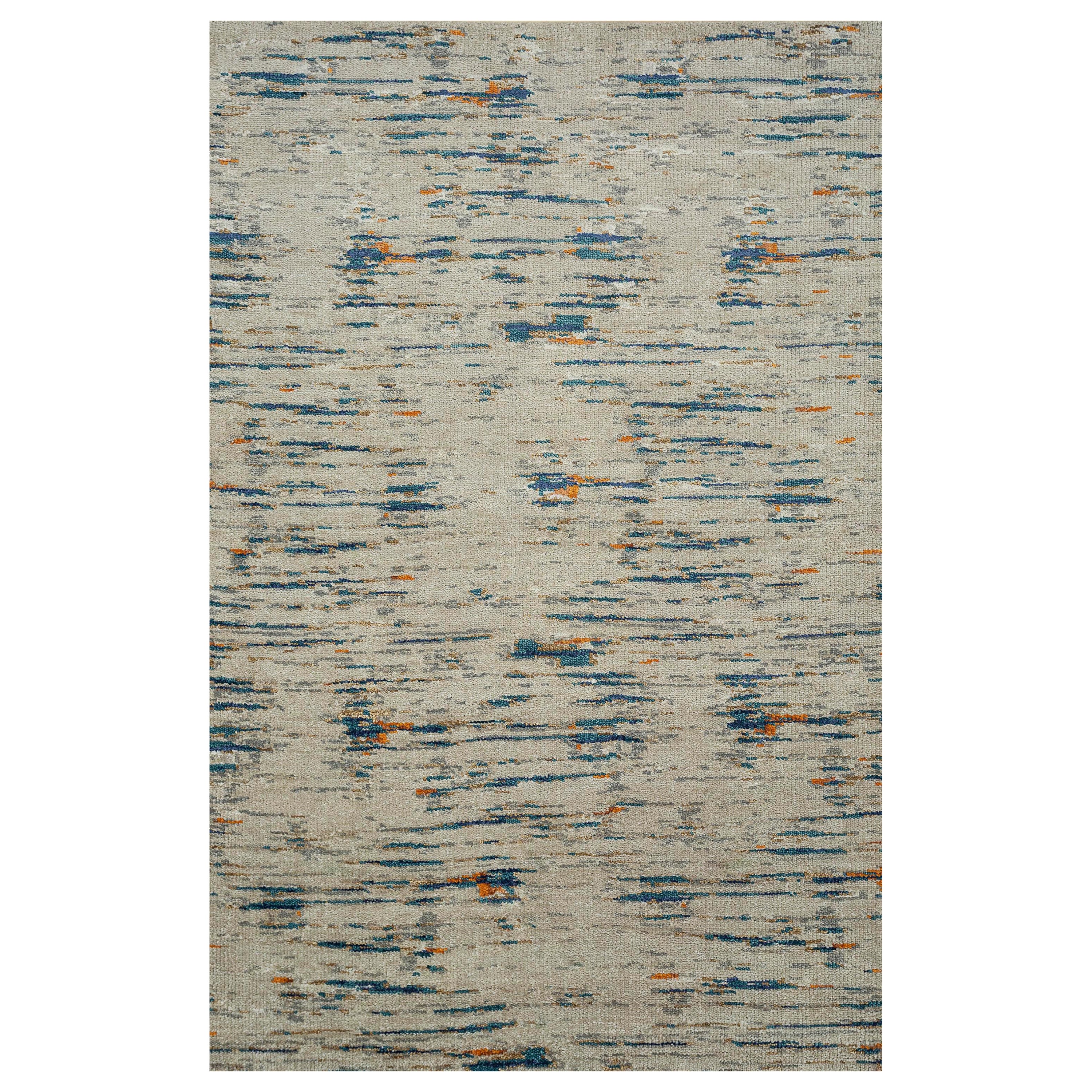 Vintage Whispers Antique White Shadow Teal Hand-Knotted Rug For Sale
