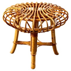 Franco Albini Midcentury Rattan and Bamboo Italian Ottoman Stool, 1960s