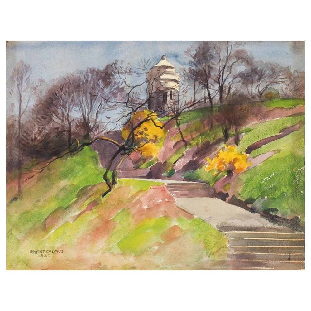 Vintage 1922 Soldiers Sailors Monument Watercolor Painting by Egbert Cadmus