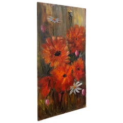 Vintage Orange Floral Original Textured Painting on Board