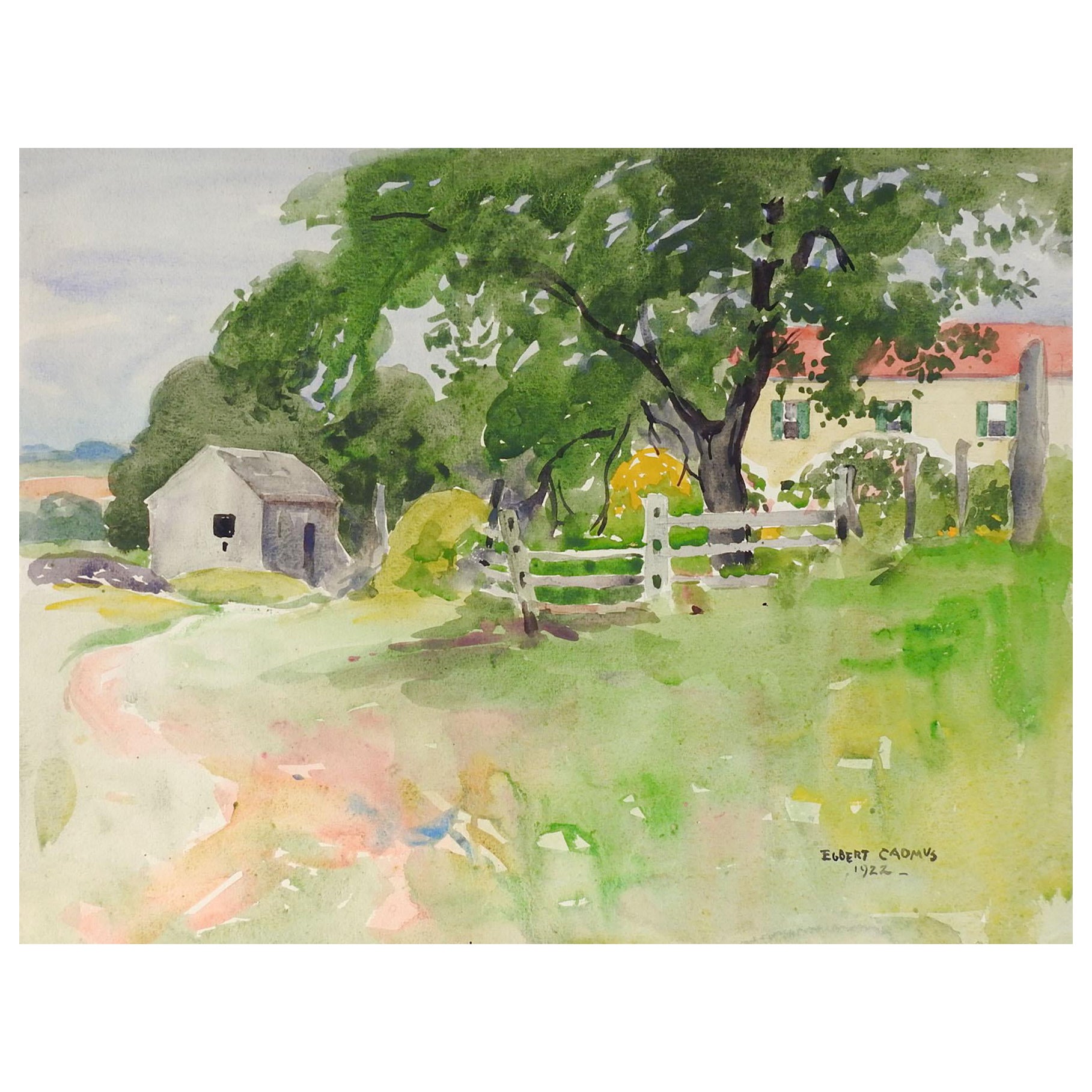 1922 New England Farm Watercolor Painting by Egbert Cadmus For Sale