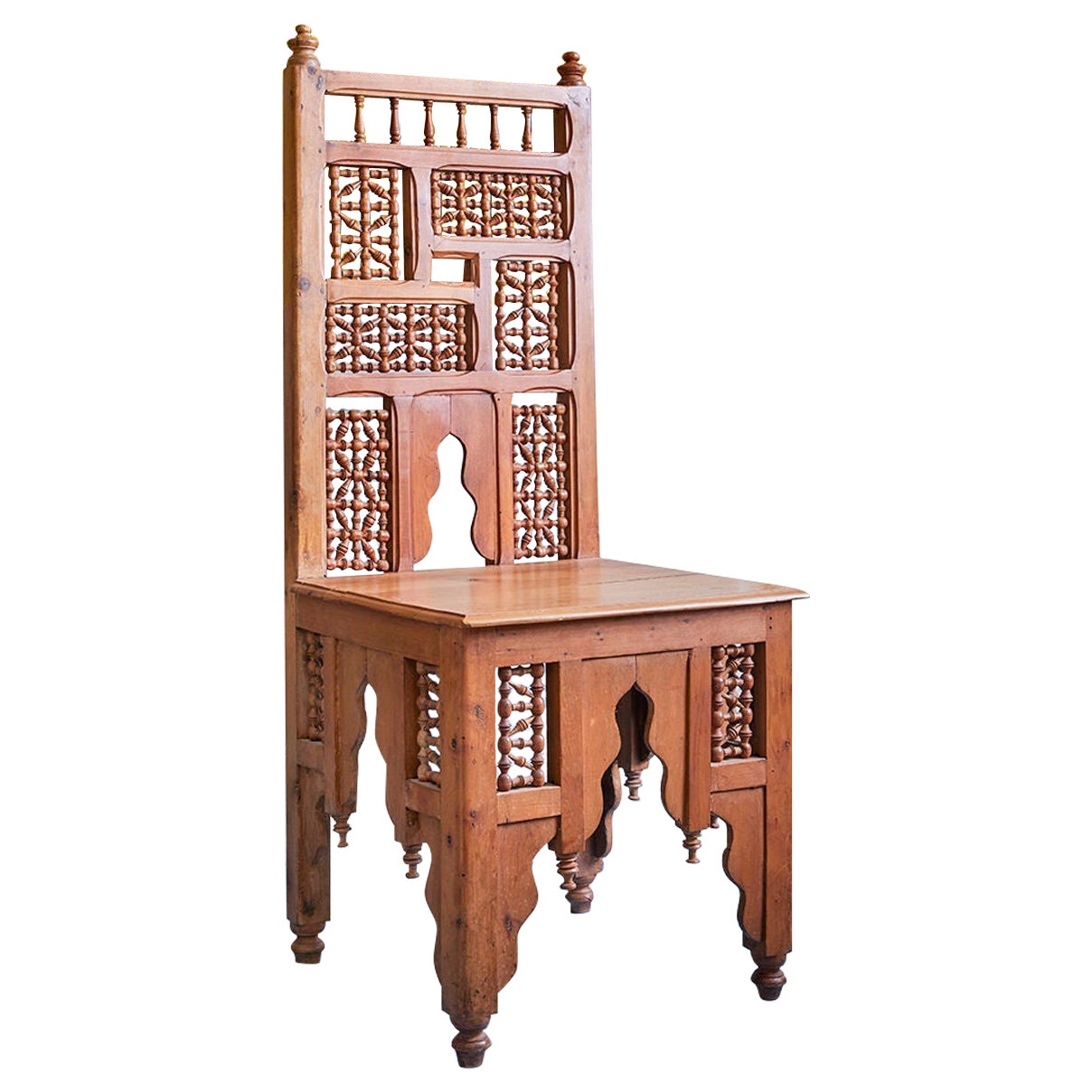 Vintage Mashrabiya Moorish Side Chair in Cedar Wood, England, Early 20th Century For Sale