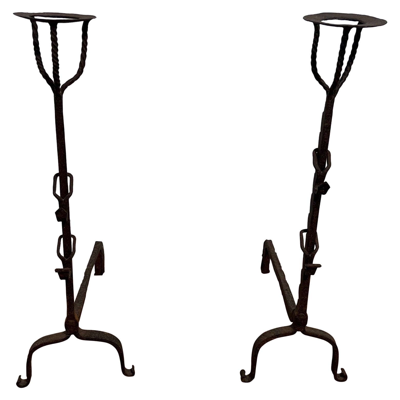 Pair of Wrought Iron Landiers. French. 18th century For Sale