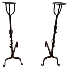 Antique Pair of Wrought Iron Landiers. French. 18th century