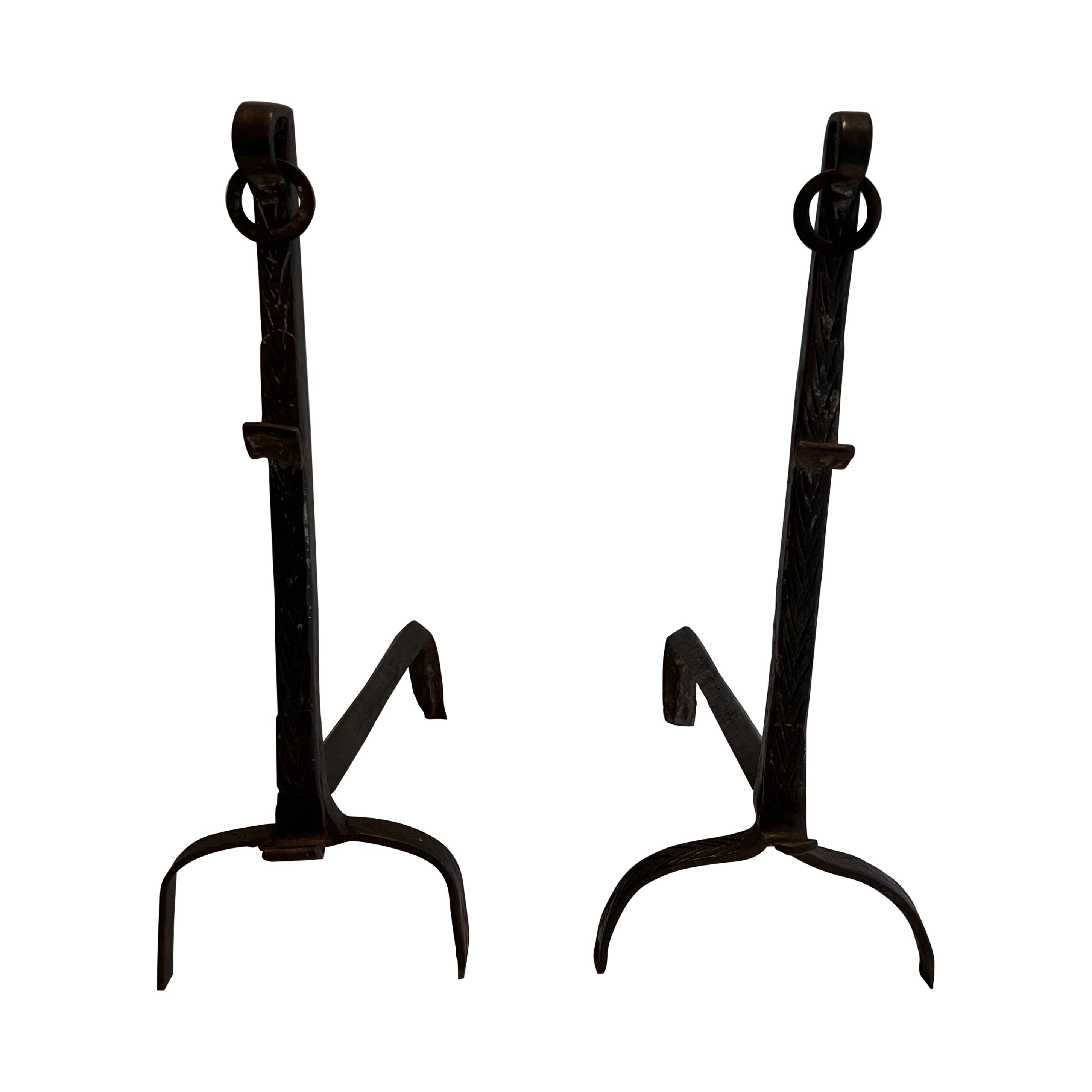 Pair of Wrought Iron Landiers For Sale