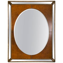 Monumental Burl and Glass Art Deco Beveled Mirror By Theodore Alexander Stamped