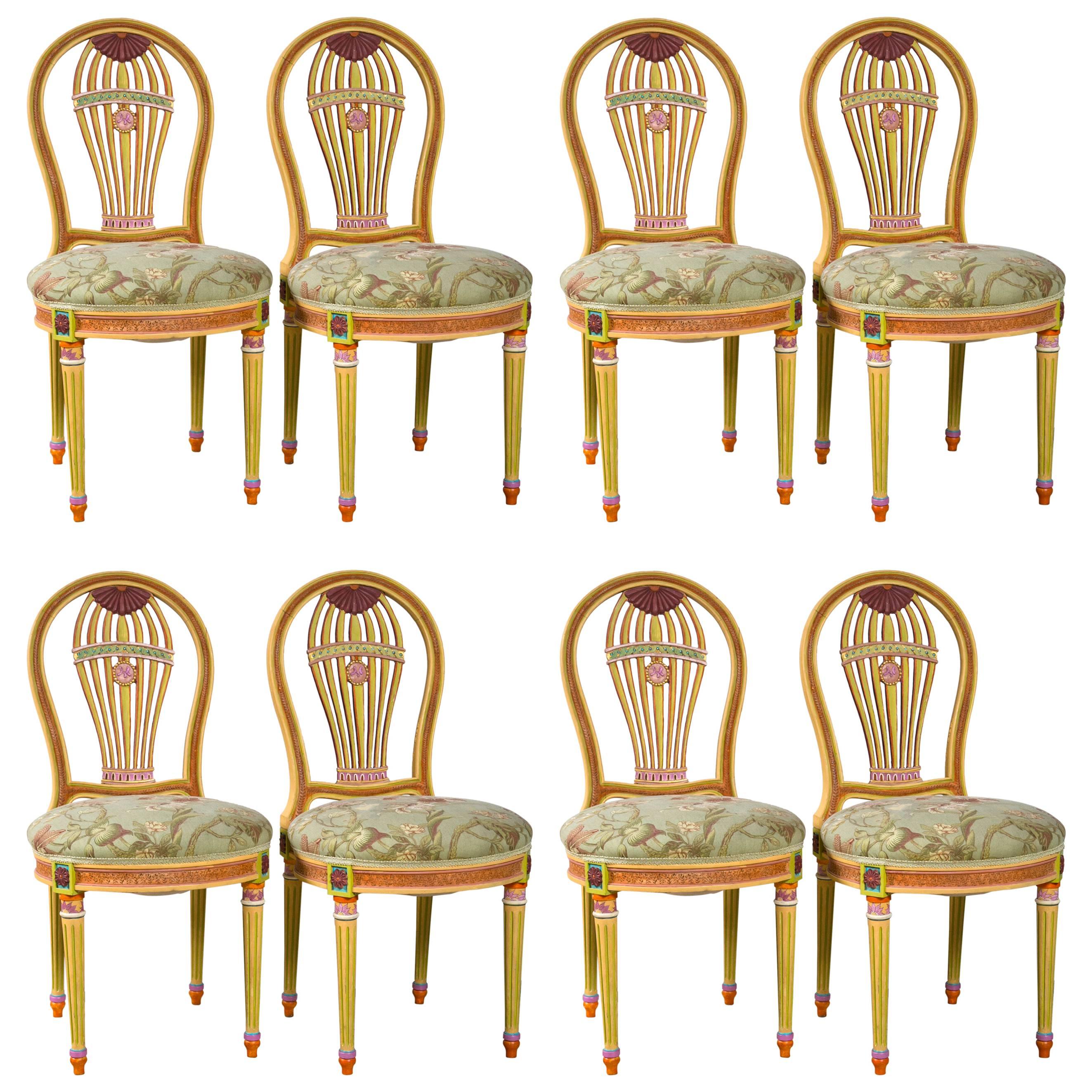Set of Eight Paint Decorated Balloon Back Chairs
