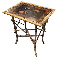 Vintage Original Hand Painted Tiger Bamboo Pedestal Side Table