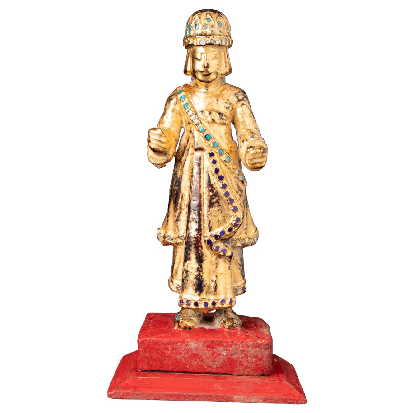 statue Nat birmane ancienne en bois du 19ème siècle provenant de Birmanie - Bouddhas originaux