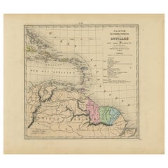 Authentique Map by Pilon of The French Colonies in The West Indies, 1876
