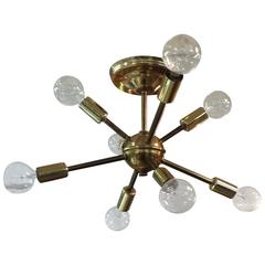 Atomic Eight Arm Brass Sputnick Light Chandelier, circa 1960