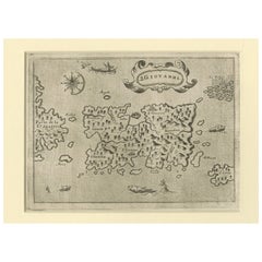 Antique Early Map of Puerto Rico Printed in Venice by G. F. Camocio in 1571