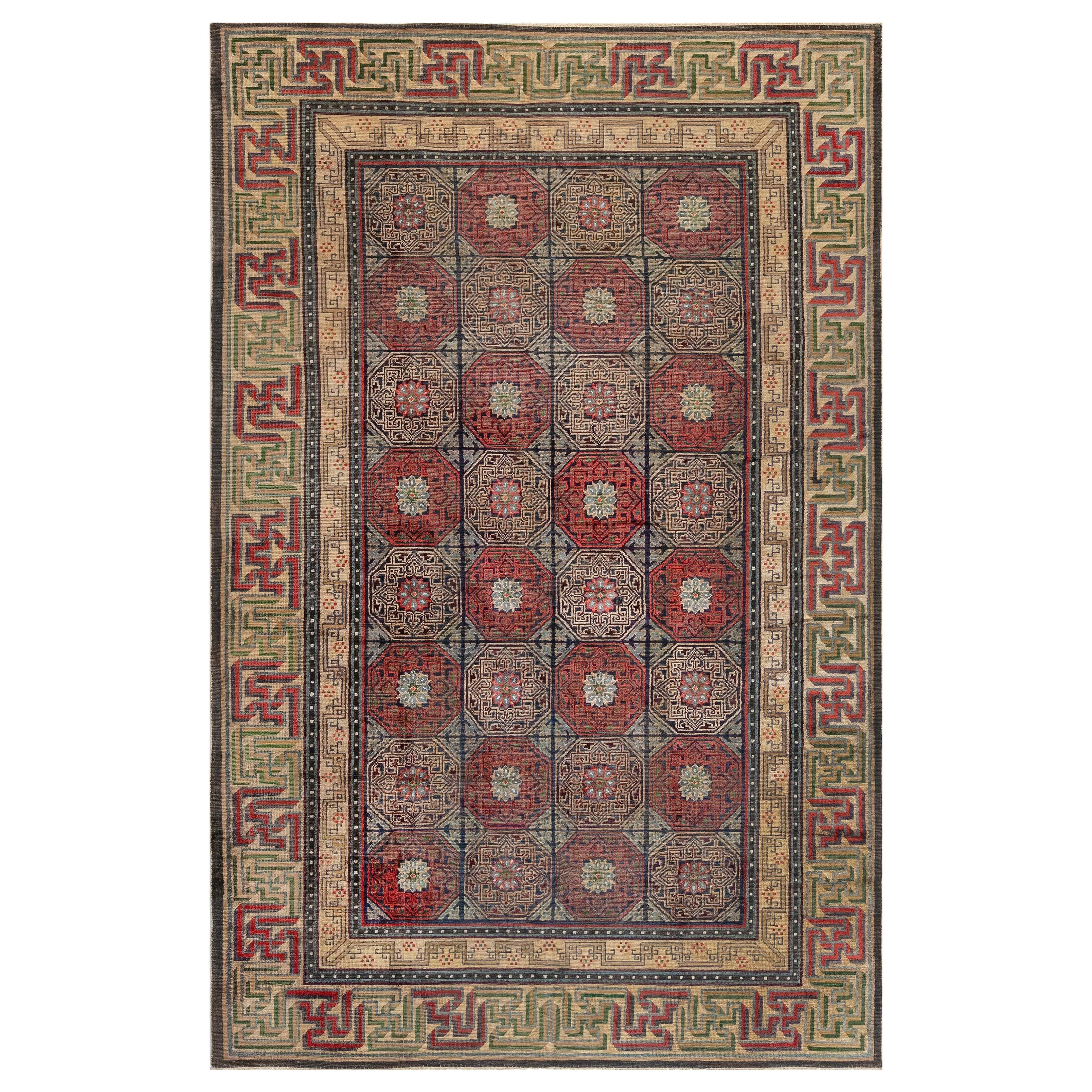 19th Century Bold Chinese Silk Rug For Sale