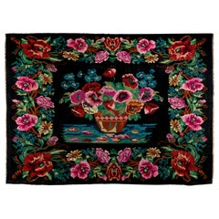 8.2x10.7 Ft Handmade Bessarabian Kilim Rug, Vintage Floral Pattern Wall Hanging